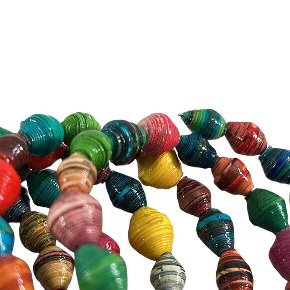 Handmade Recycled Paper Bead Coil Wrap Bracelet Rainbow Multicolor Boho - Picture 11 of 16